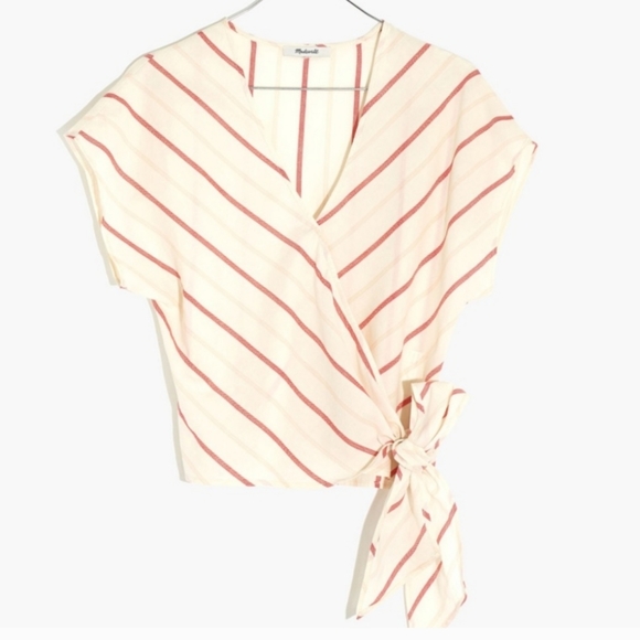 New, Madewell Montpellier stripe wrap top with sash ties women's size XXL - Picture 4 of 13